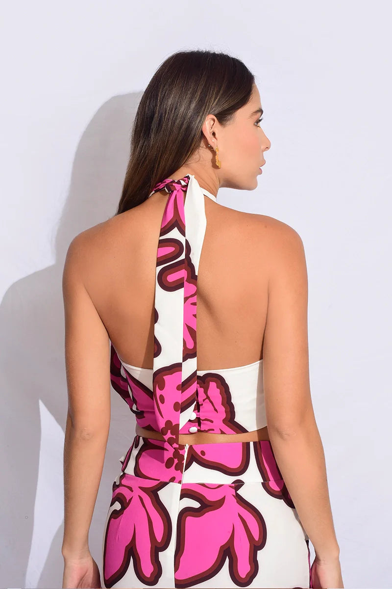 Blusa cuello alto estampada