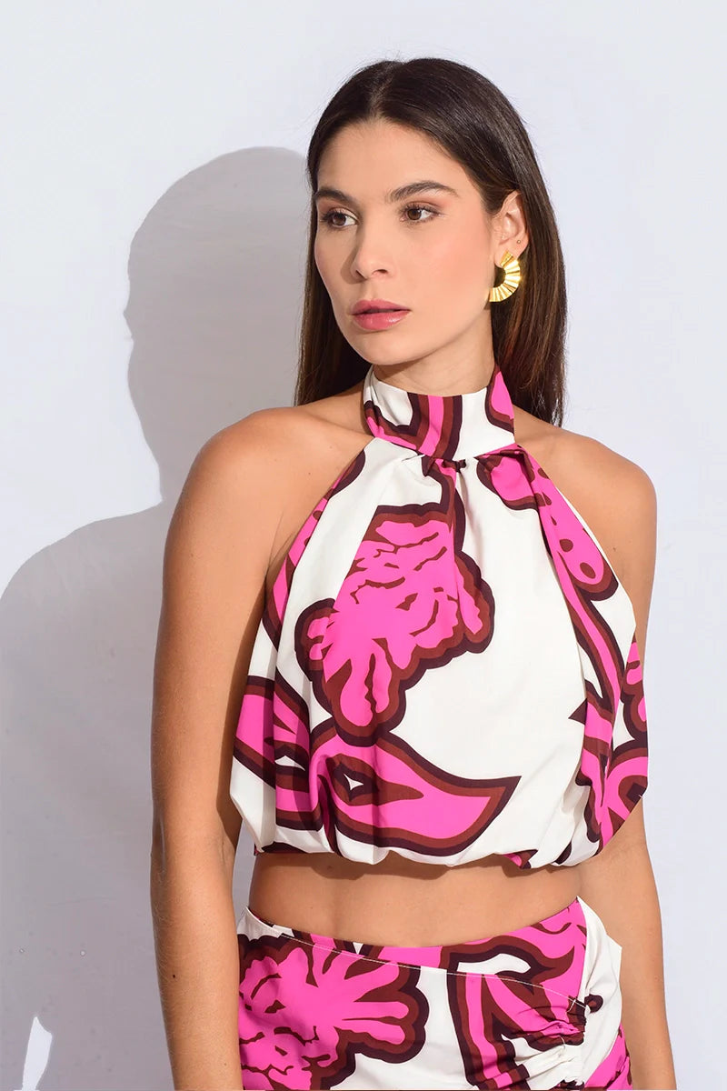Blusa cuello alto estampada
