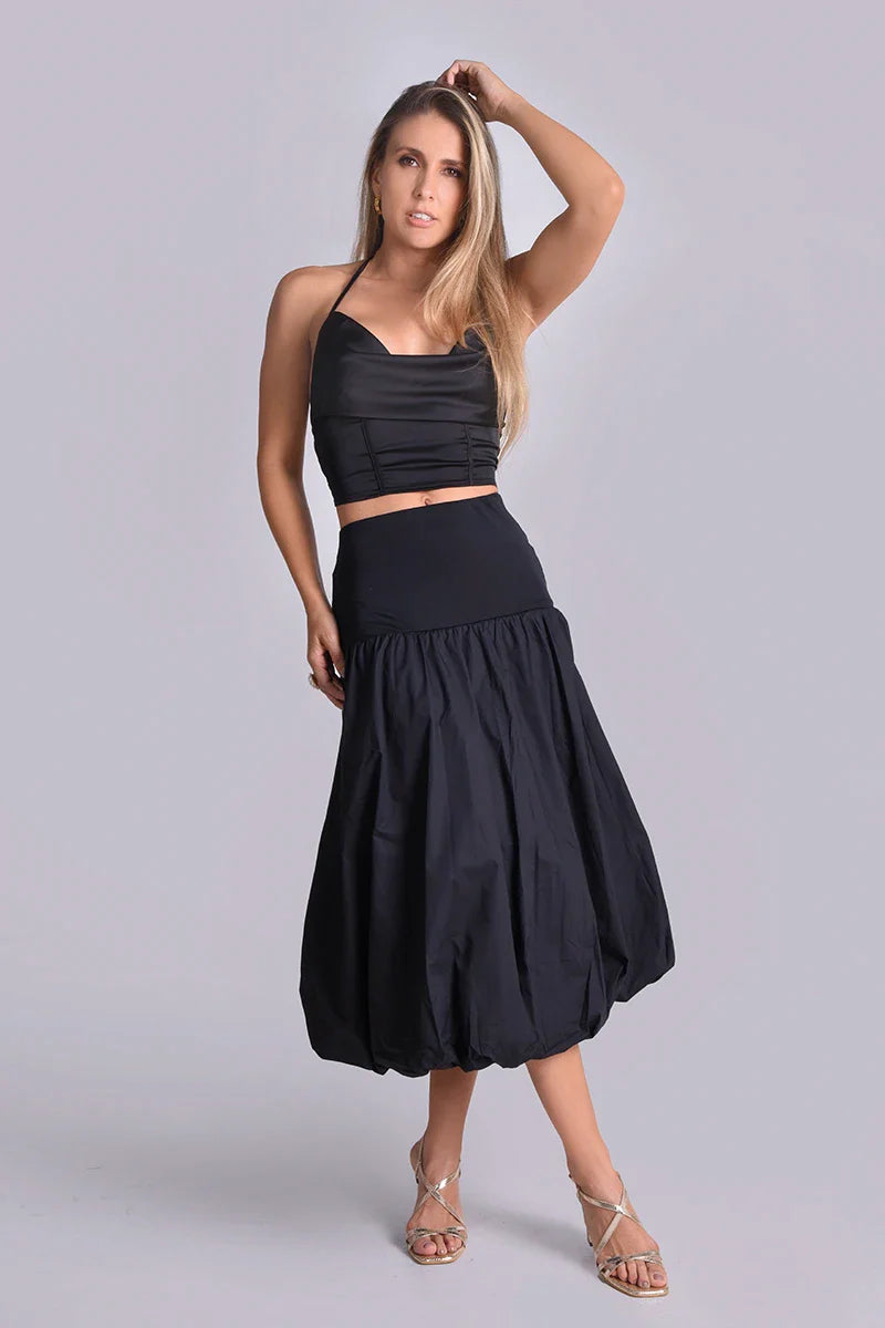 Blusa cuello drapeado espalda descubierta
