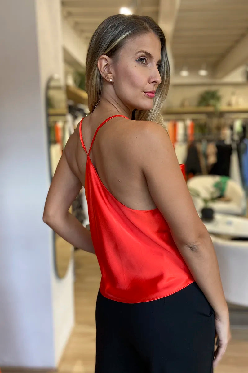 Blusa cuello recto y con escote en espalda