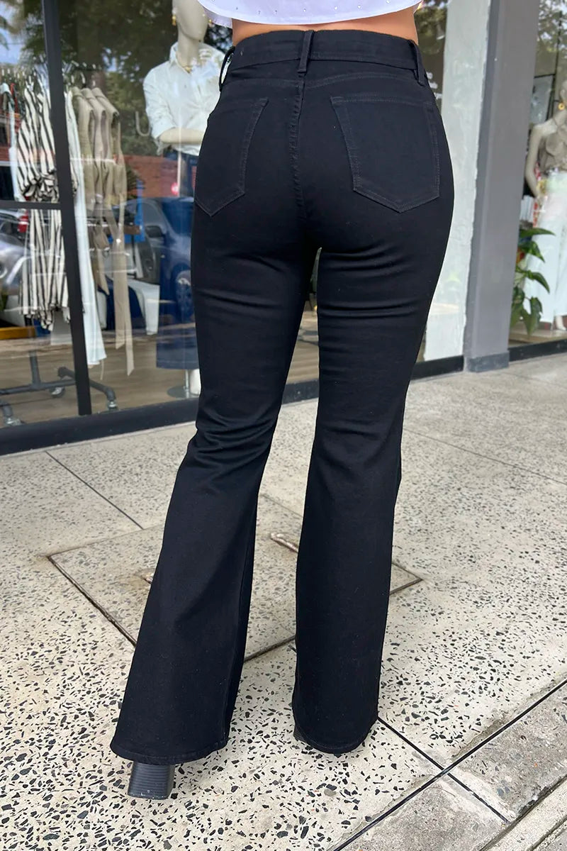 Jean flare tiro alto