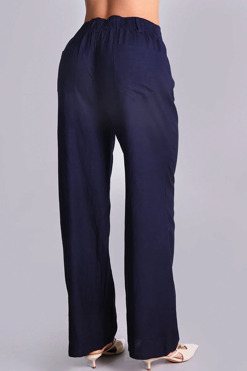 Pantalón con cintura resotada en lino