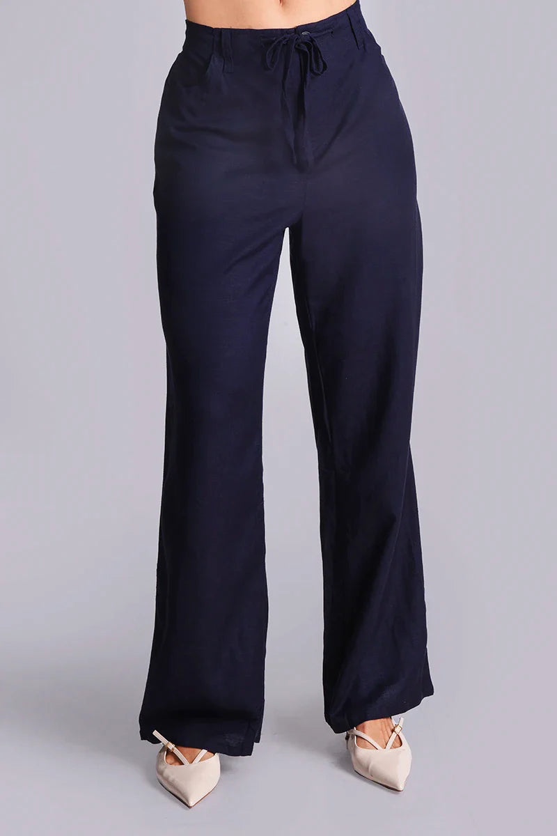 Pantalón con cintura resotada en lino