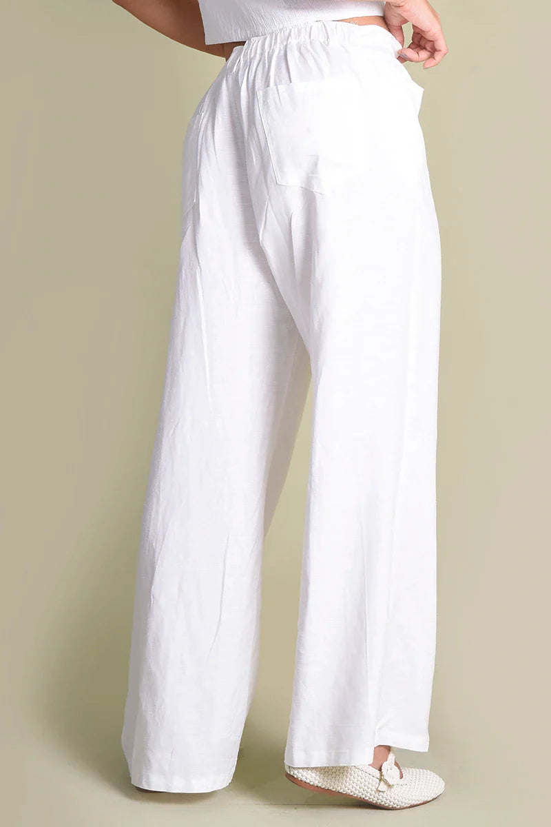 Pantalón con cintura resotada en lino