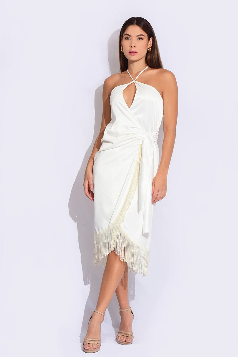 Vestido midi con flecos de tiras