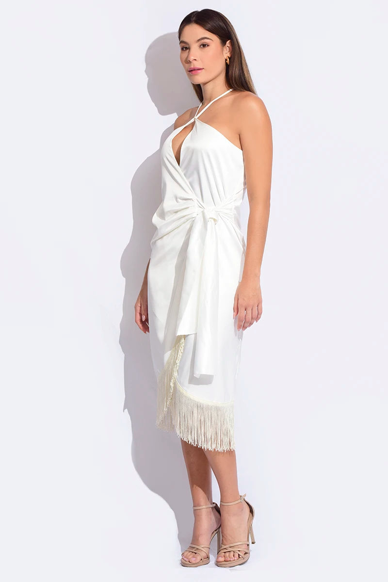 Vestido midi con flecos de tiras