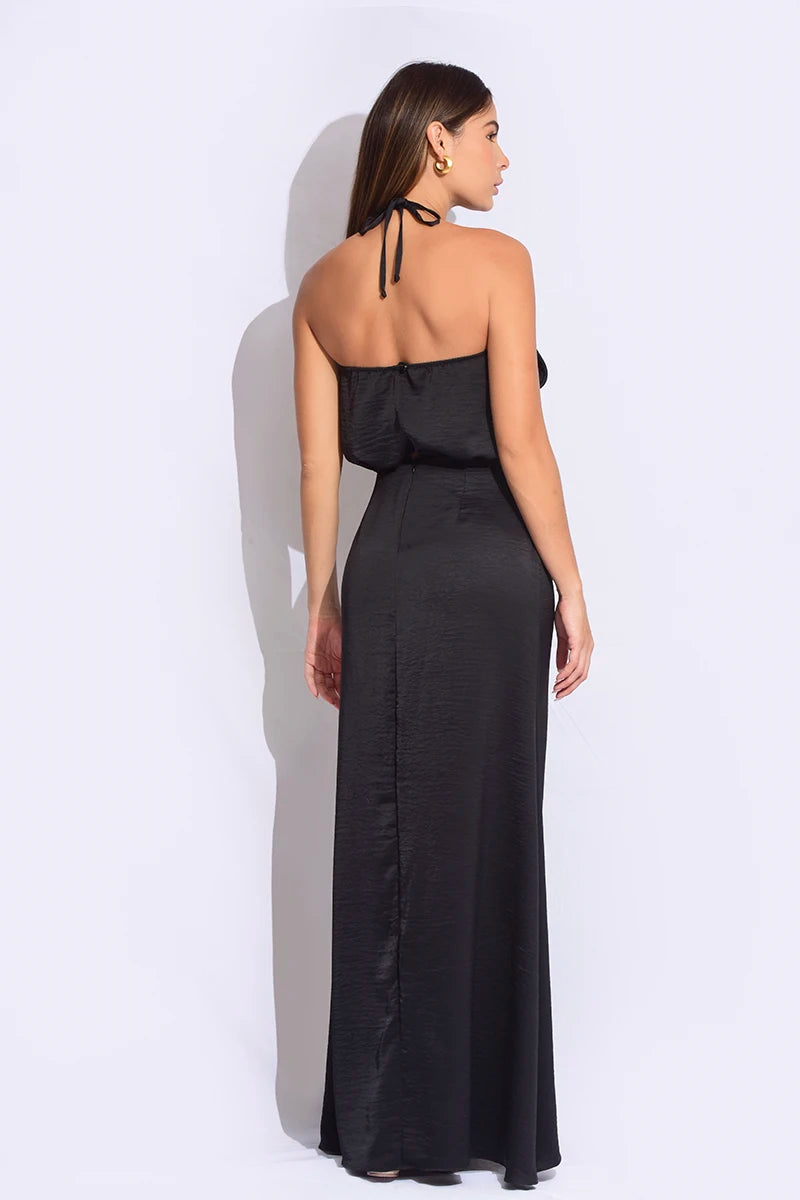Vestido largo hlater con flor