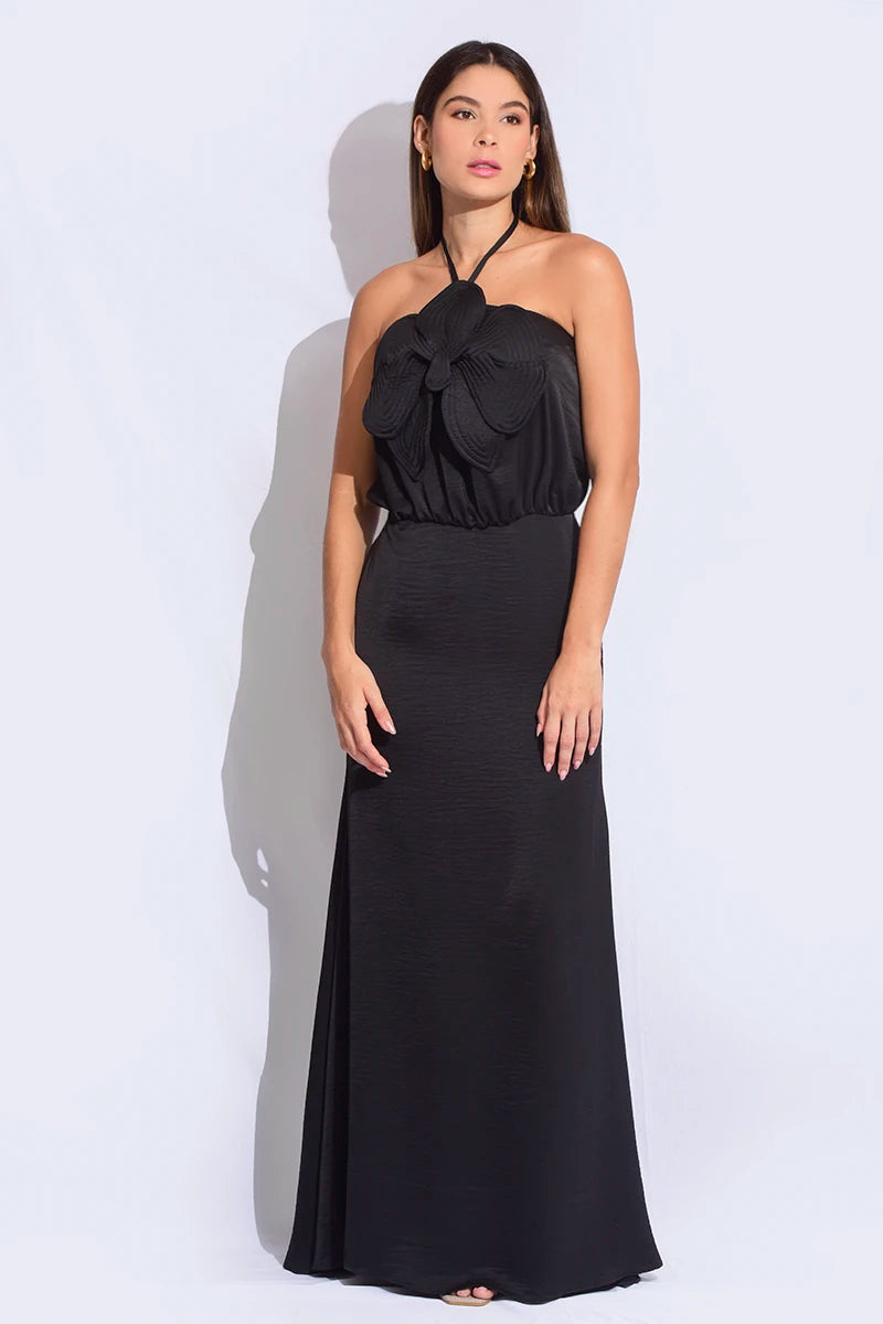 Vestido largo hlater con flor