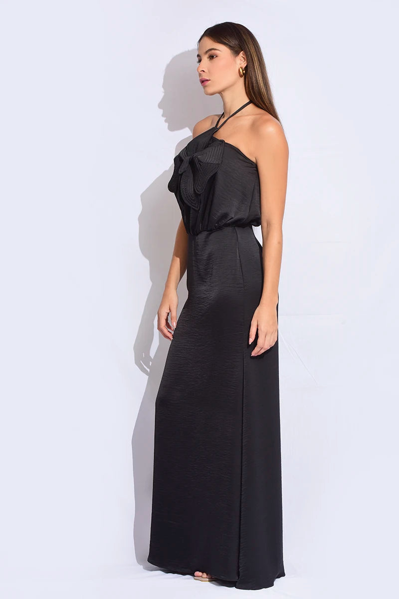 Vestido largo hlater con flor