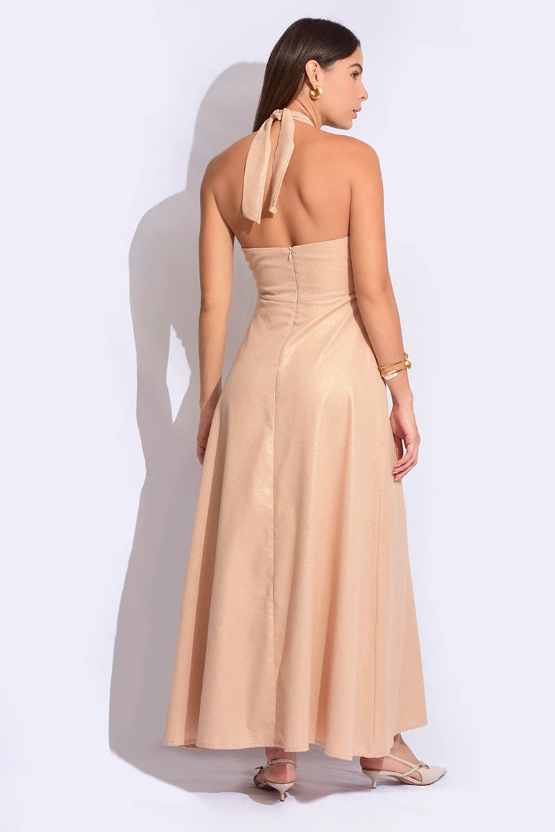 Vestido largo dorado halter