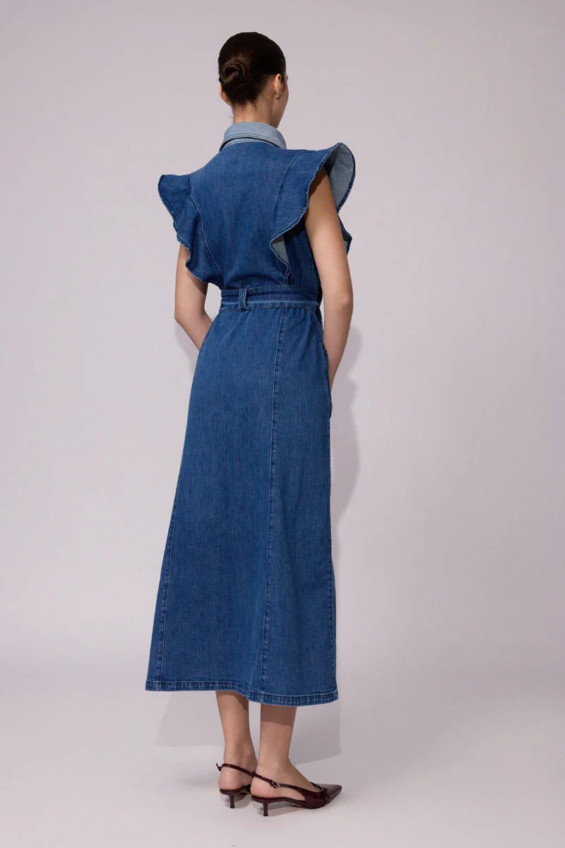 Vestido largo en denim dou tono