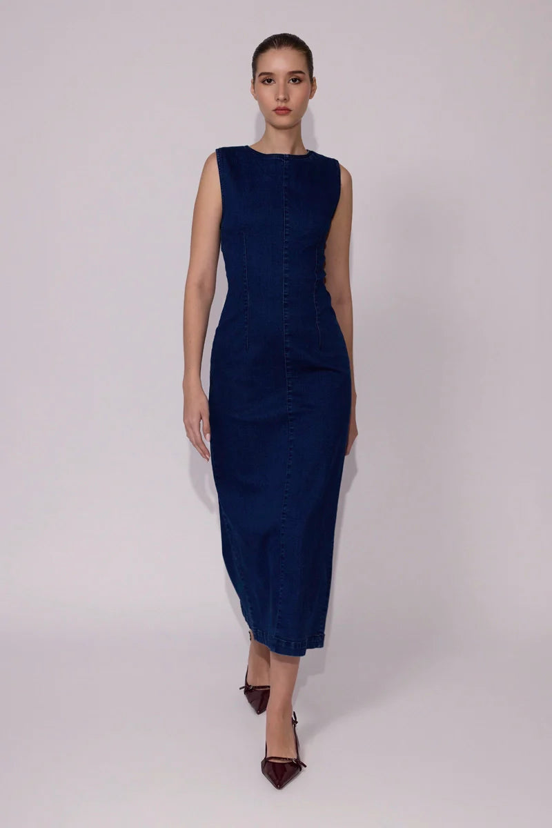 Vestido largo midi en denim
